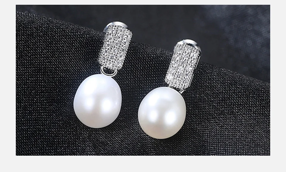 AGLOVER 925 Silver For Women Earring Zircon Inlay Earrings Natural Freshwater Pearl Earring Pearl Jewelry Women Party Lady Gift