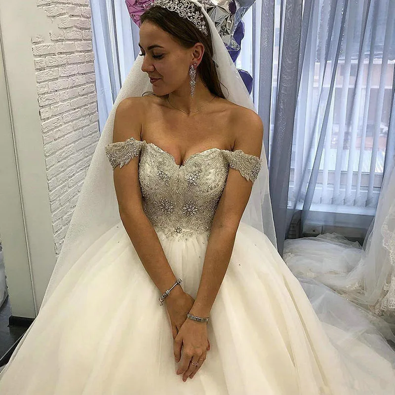 Eightree роскошное арабское бальное платье Бохо Свадебные платья с открытыми плечами бисером хрустальные свадебные платья Тюль Часовня Поезд Принцесса