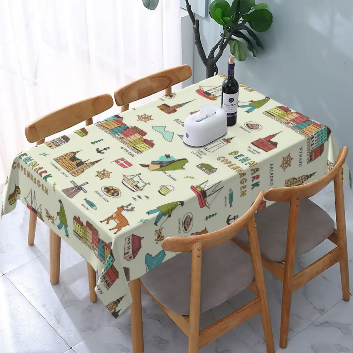 Denmark Copenhagen Hand Drawn Doodle Illustrations Tablecloth Waterproof Printed Table Cover Picnic Wholesale Cloth | Дом и сад