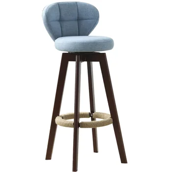 

Solid wood beech bar chair retro color hemp rope rotating stool front high