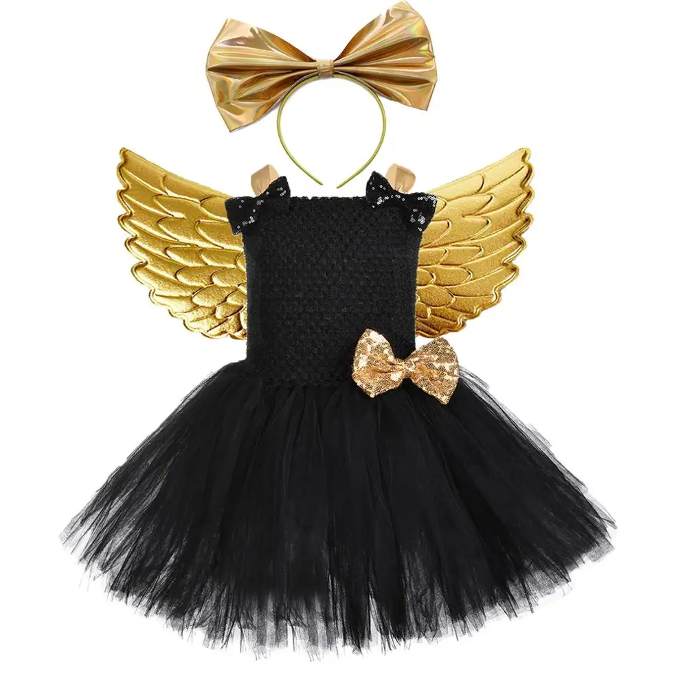 Halloween Angel Costume For Kids Girls Black Unicorn Birthday Party Tutu Dress Children Carnival Harajuku Novel Outfit Clothes |