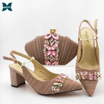 

Super High Heels African Mature Ladies Shoes and Bag Set in Pink Color Retro Nigerian Women Shoes and Bag to Match for Party