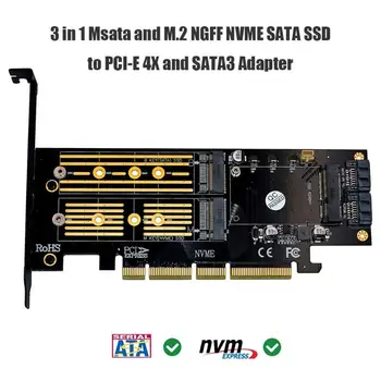 

3 in 1 Msata PCIE M.2 NGFF NVME SATA SSD to PCI-E 4X SATA3 Apapter Computer Expansion Cards for 2280 2260 2242 2230mm