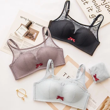 

Wasteheart Women Fashion Purple Sexy Lingerie Sets Wireless Lace bow Full Cup Panties Padded Bras Push Up Bra Sets Underwear A B