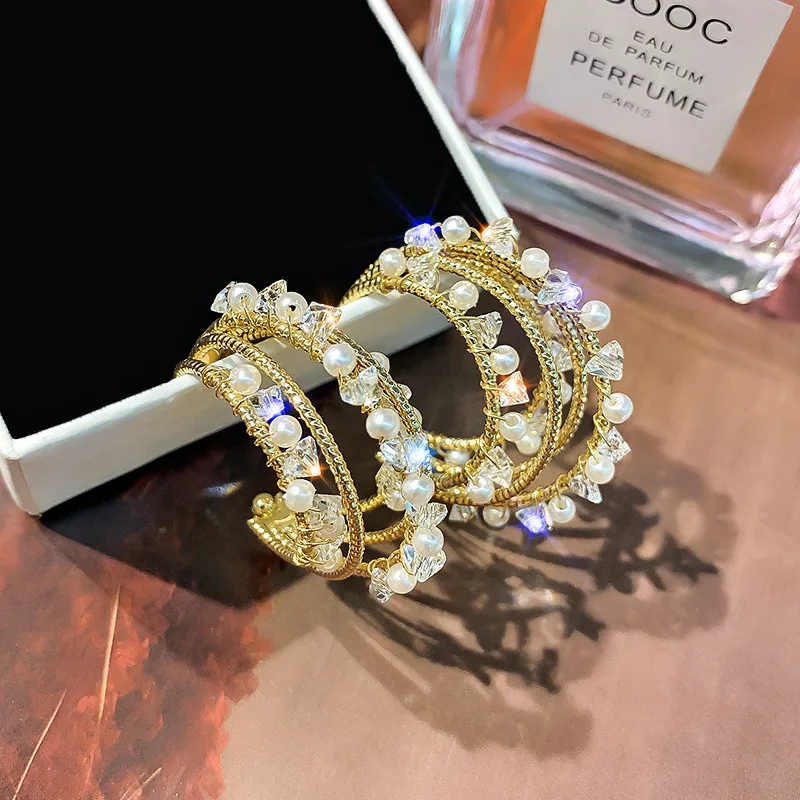 

S925 Silver Needle simple earrings pearl crystal variable ear rings Japanese and Korean network celebrity temperament earrings