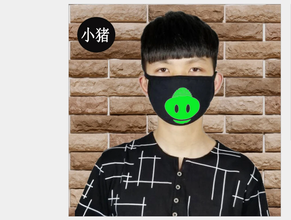 Newly Unisex Fashion Women Men Masks Fluorecent Mask14 Style Mask Cartoon Pattern Print Cotton Black Night glowing Mask - Цвет: Pattern 3