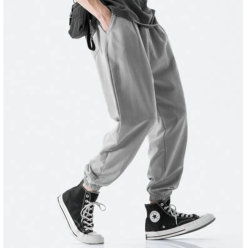 Light Grey Красивые летние мужские брюки в стиле Харадзюку, повседневные мужские деловые брюки, тонкие свободные штаны с эластичной резинкой на талии в японском стиле, брюки-карандаш для мужчин - Цвет: Light Grey