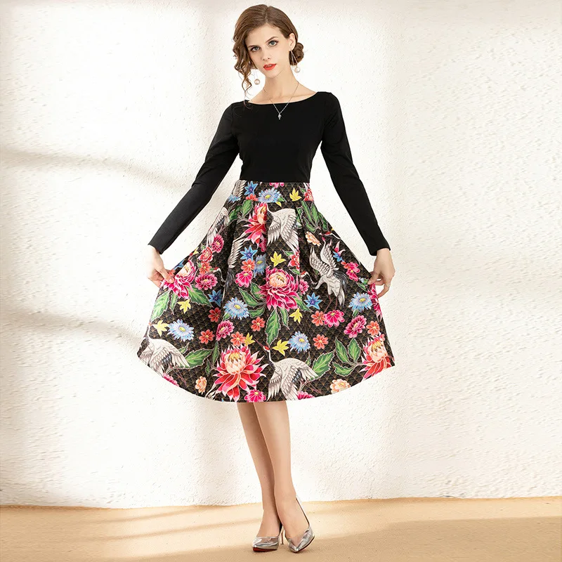 

2020 WOMEN'S Dress-Style Elegant Dress Spring And Summer New Style Retro WOMEN'S Dress French Crew Neck Long Sleeve Jacquard A-