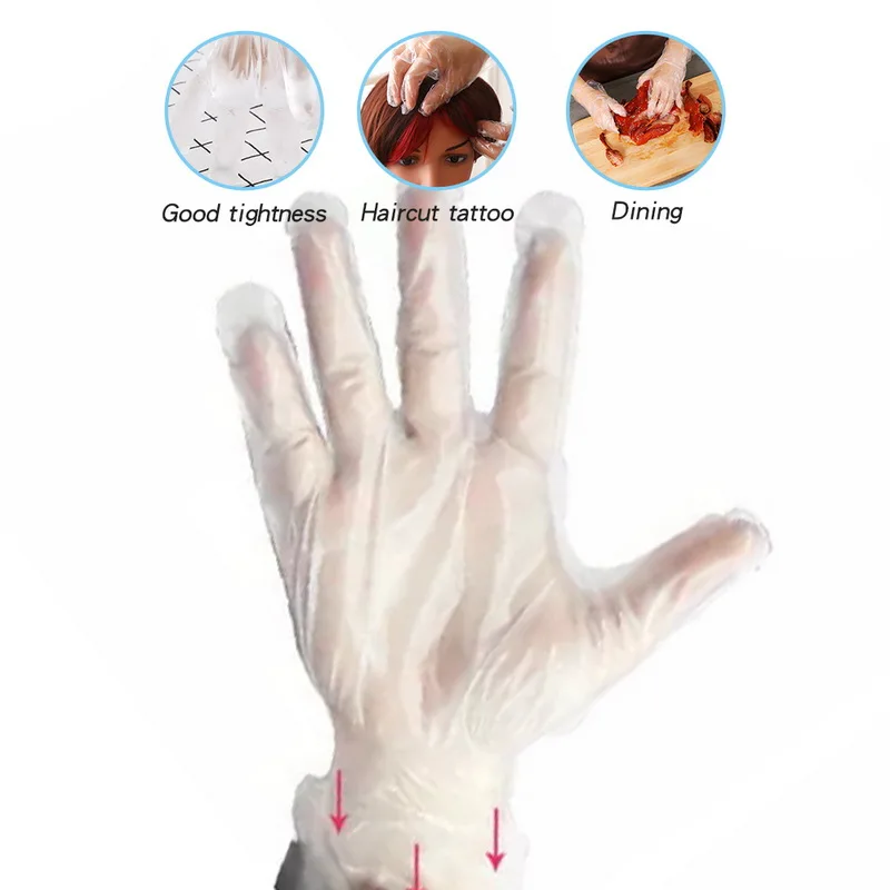 

100pcs Food Plastic Gloves Disposable Restaurant Kitchen BBQ Gloves Fruit Vegetable Gloves Anti-dirty Outdoor Going Protection
