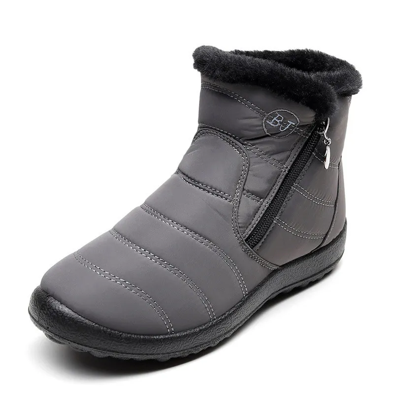 Зимние женские ботинки; коллекция года; теплая плюшевая женская обувь; зимние ботинки; женская обувь; водонепроницаемые ботильоны на молнии; женские кроссовки; большие размеры - Цвет: Grey