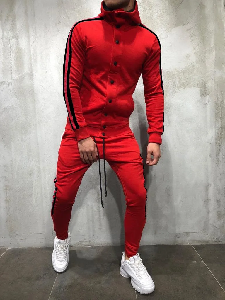 

'Hooded Button Cardigan Men's Sports Fashion Hip Hop Matching Suit Tracksuit Men Set Casual Sweat Suit
