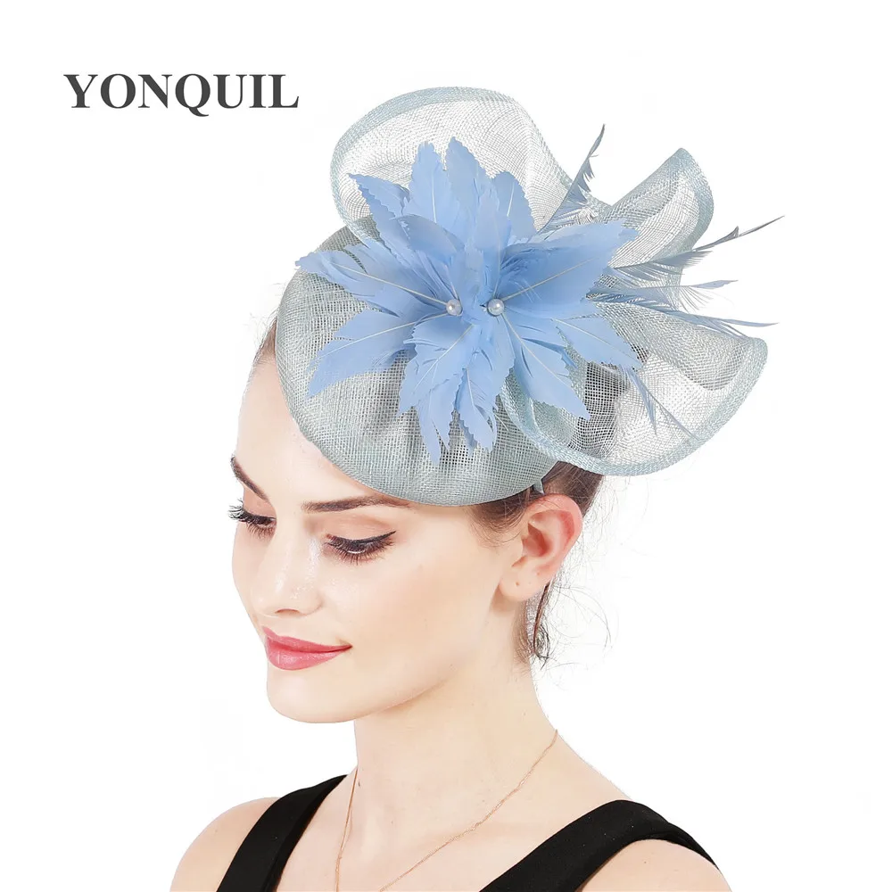 4 слоя sinamay Свадебная сетка feathersmillinery шляпа светло-голубое белье очарование Женские аксессуары элегантный головной убор высокое качество