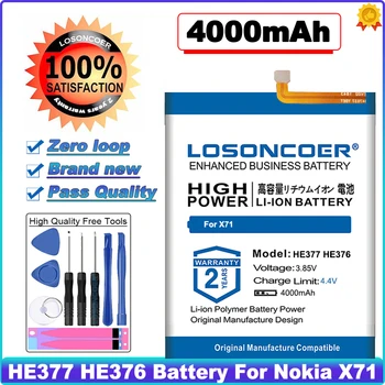 LOSONCOER 4000mAh HE377 HE376 Battery for Nokia X71 Smart phone Free tools Mobile Phone Battery tanie i dobre opinie 3501 mAh-5000 mAh Kompatybilny ROHS