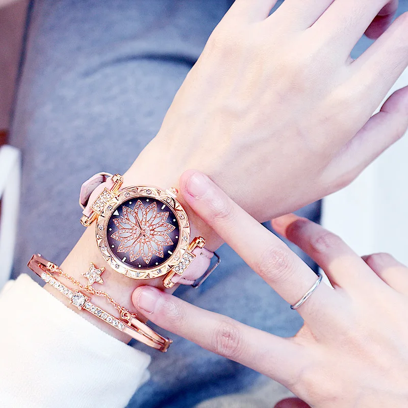 Женские часы, браслет, набор, звездное небо, женские часы-браслет, повседневные, кожа, кварцевые наручные часы, часы для женщин, Relogio Feminino