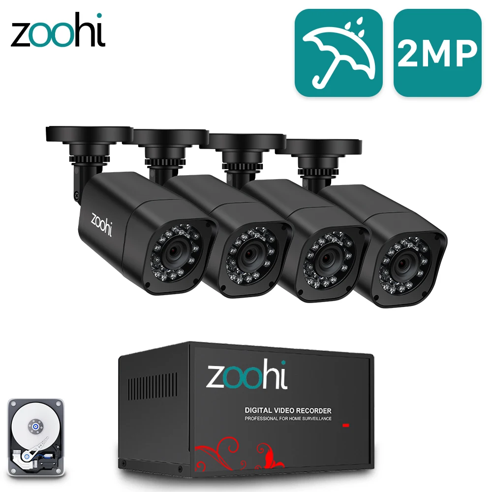 Zoohi AHD CCTV Camera System 1080P security Camera DVR Kit  CCTV waterproof Outdoor home Video Surveillance System HDD P2P HDMI