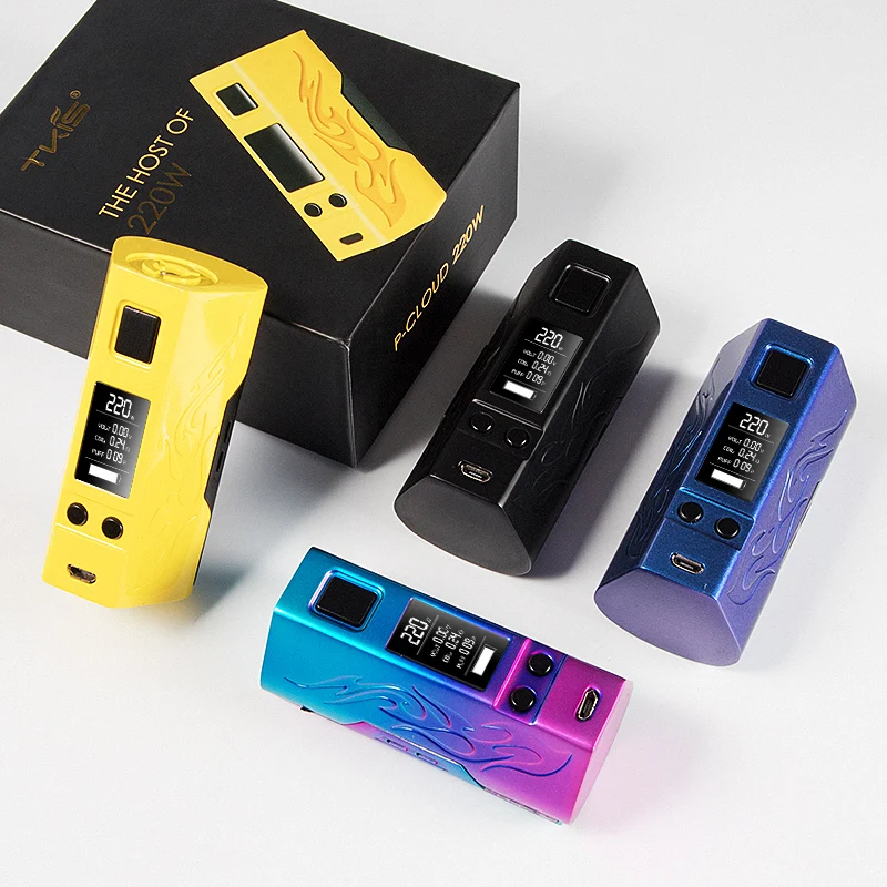 Оригинальный TKIS Elektroniczny paper Mody 220W Fush Vape box mod 18650 Батарейный блок 4 цветов в