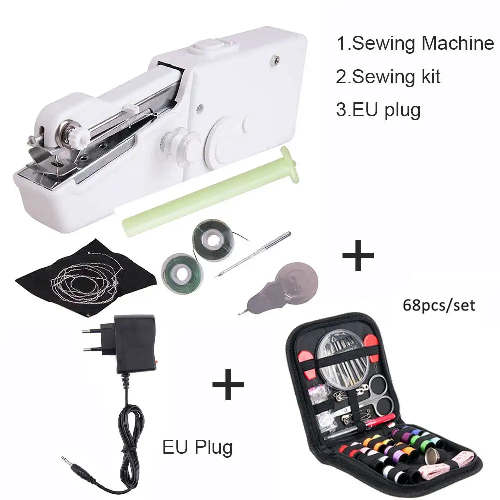machine-Needle-plug Anpro Мини Портативная швейная машина ручная бытовая электрическая стежка инструмент Беспроводная Одежда Ткани Путешествия строчка машина - Цвет: machine-Needle-plug