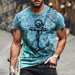 2021 New 3D Anchor Print Men's Short Sleeve T-shirt Summer Fashion Short Sleeve T-shirt Men's Large Size Short Sleeve