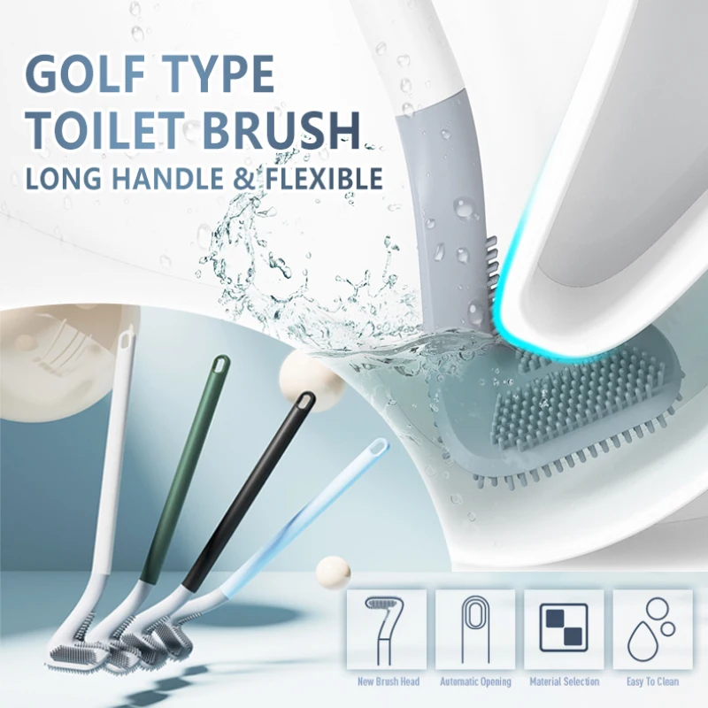 1PC Silicone Bristle Golf Toilet Brush With Long Handled and Drying Holder 360 Degree No Dead End WC Cleaning HOT |