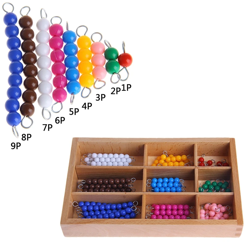 Montessori Mathematics Material 1-9 Beads Bar in Wooden Box Early Preschool Toy