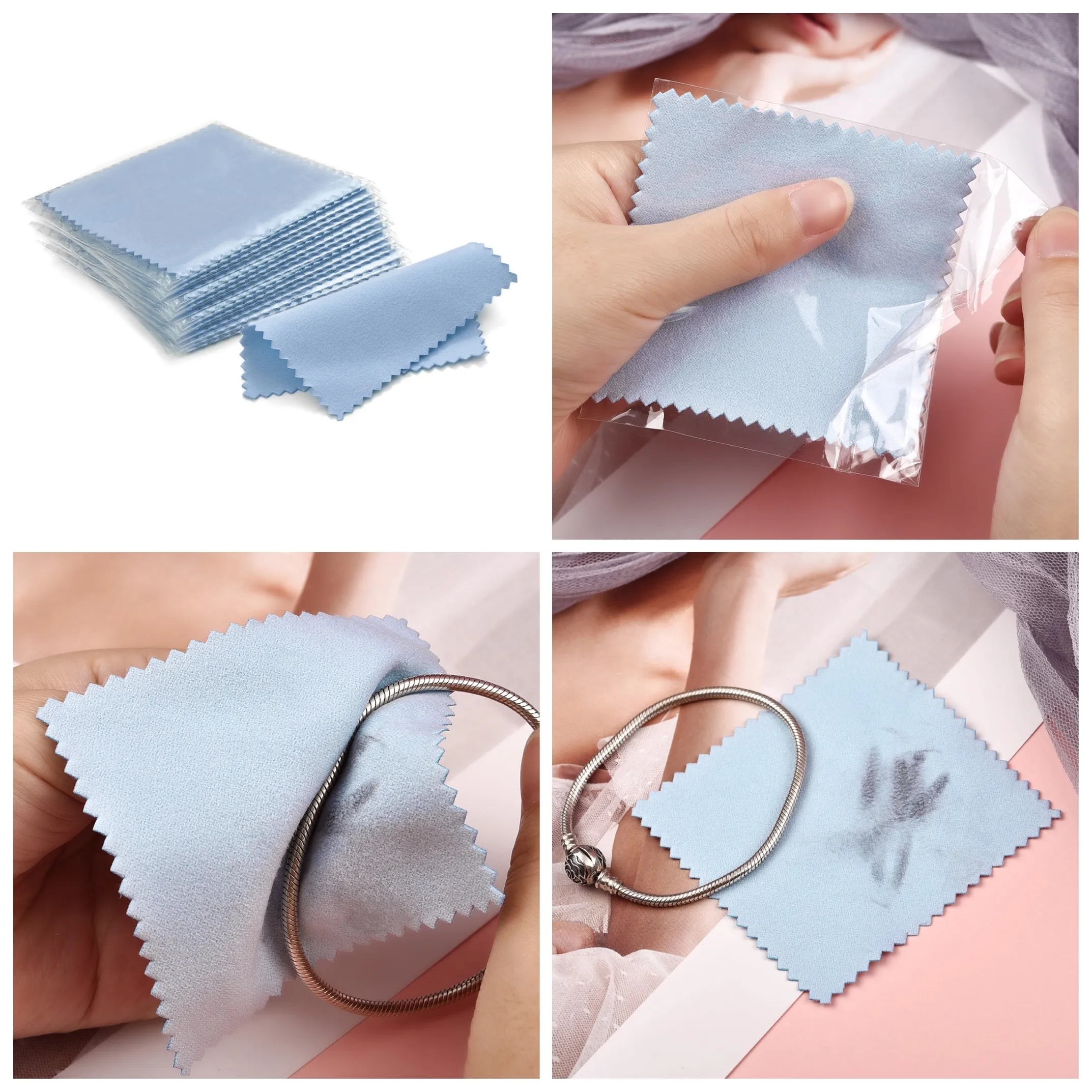 SEVENWELL 50pcs Jewelry Cleaning Cloth Blue Polishing Cloth for Sterling  Silver Gold Platinum Small Polish Cloth 8x8cm