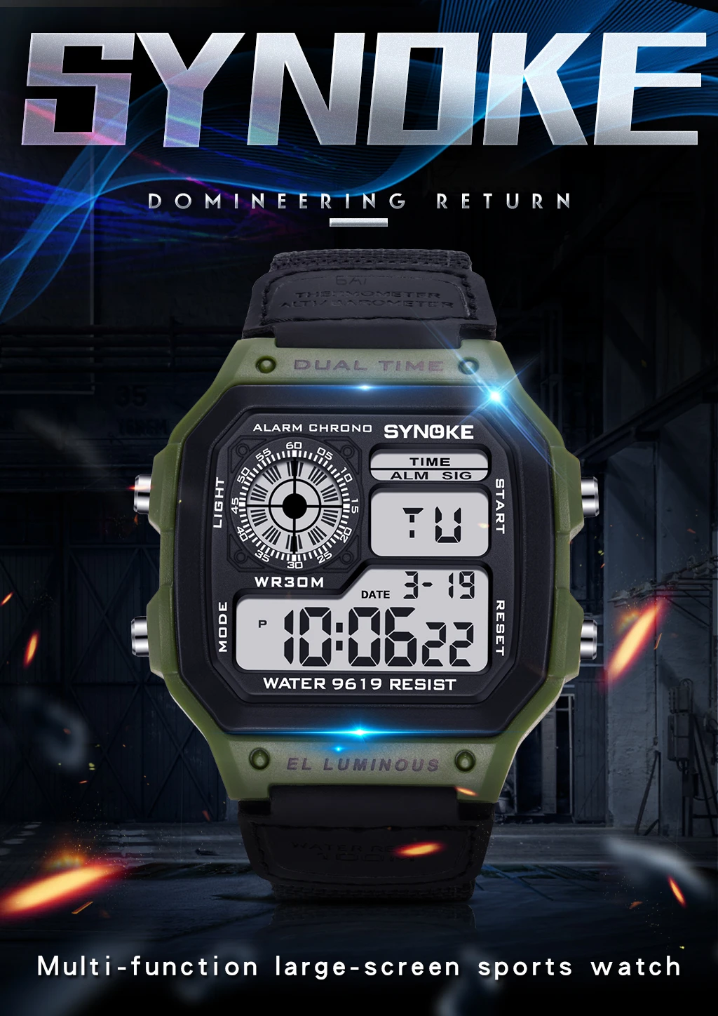 Watch For Men SYNOKE Brand Nylon Strap 50M Waterproof Men Digital Watches Japanese Movement Sports Watches Clock Wristwatch