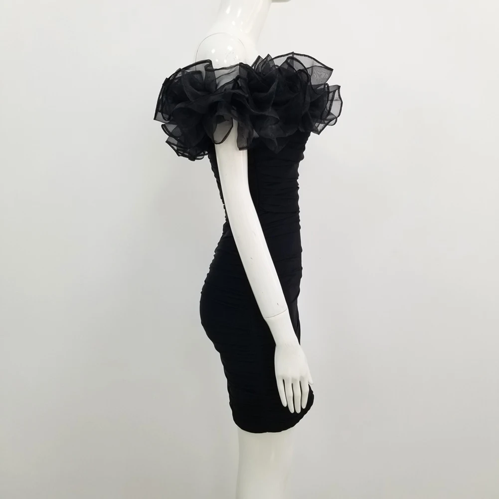 Модное элегантное женское дизайнерское мини Клубное платье Vestidos летнее женское сексуальное черное облегающее Бандажное платье с открытыми плечами и оборками