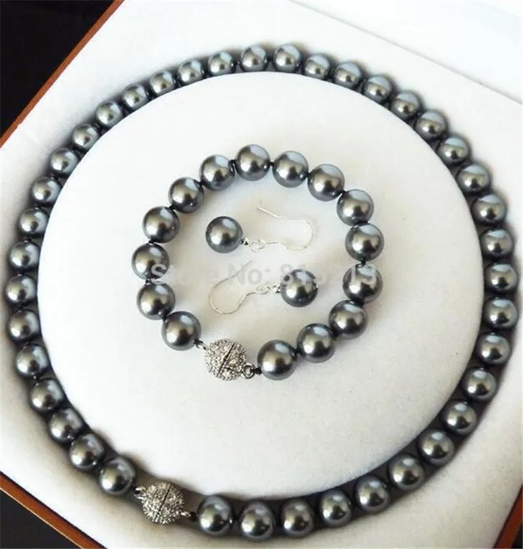 Ювелирный Набор редкий 10 мм черный Южное море Жемчужное ожерелье браслет серьги