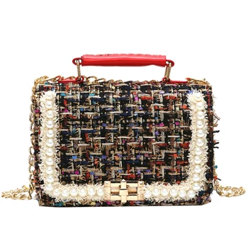 

2020 Fashion Women Shoulder Bag Female Square Tote Bag High Quality Woolen Pearl Crossbody Bag Ladies Chain Messenger Handbag