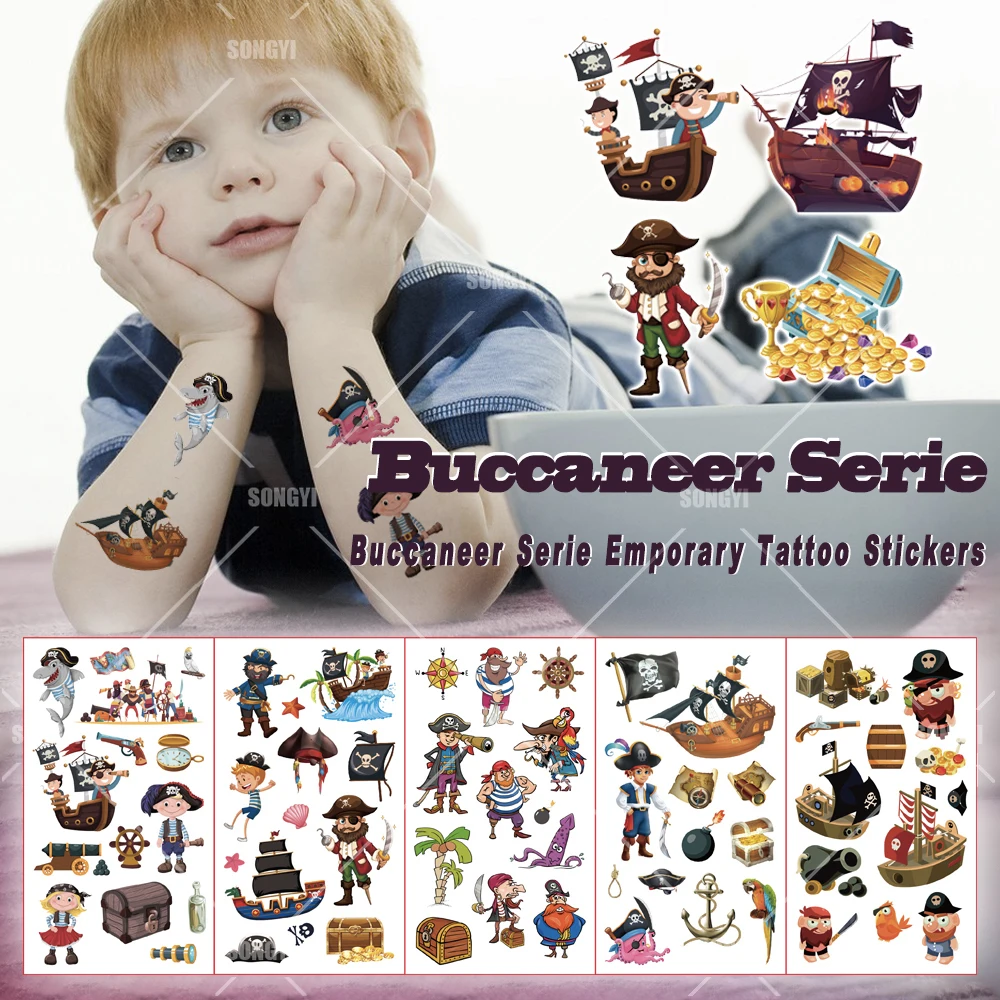 10 Sheets/Set pirate Temporary Tattoo Stickers buccaneer corsair Pirate Ship Shower Kids Gift Body Makeup Sticker Tattoos |