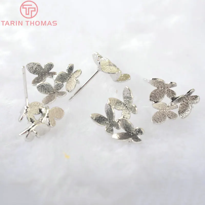 6PCS 14x12MM 24K Gold Color Brass Three butterflies Stud Earrings High Quality Diy Jewelry Findings Accessories