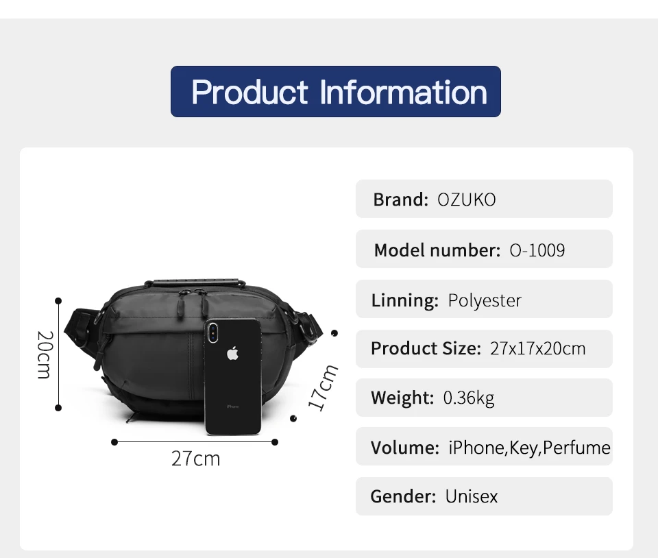OZUKO Водонепроницаемая Мужская поясная сумка, модная нагрудная сумка, мужская спортивная сумка через плечо, короткий ремень для путешествий, поясная сумка для телефона