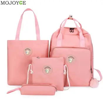 

4pcs/Set Women School Backpacks Teenagers Girls Student Book Bag Satchel Mochila Outdoor Shopping Accessaries Supplies
