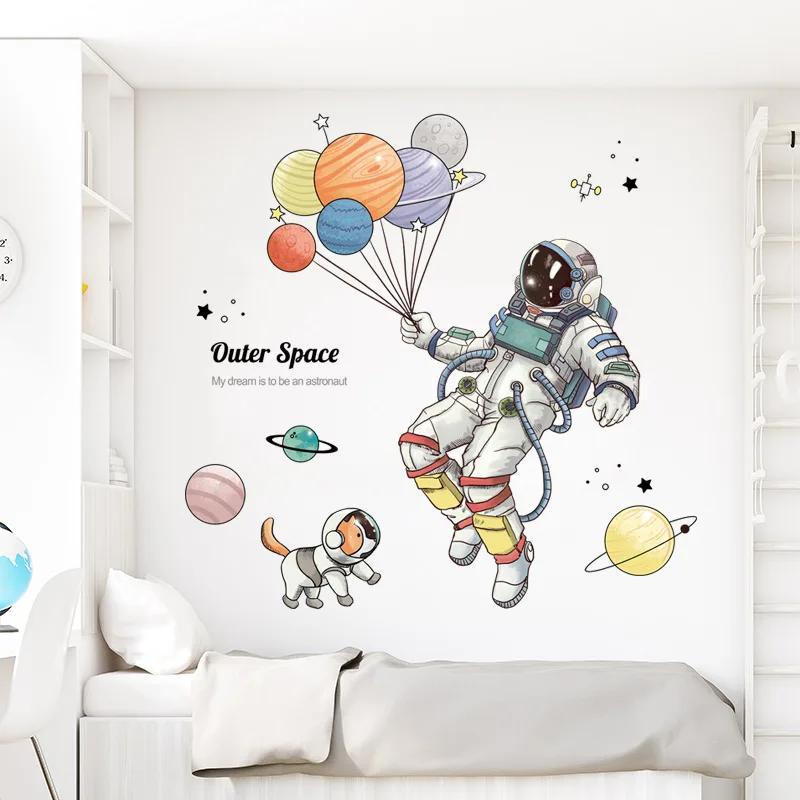 Cartoon Astronaut Wall Sticker for Kids rooms Nursery Removable Balloon Decals Decor Vinyl DIY PVC Home Decoration | Дом и сад