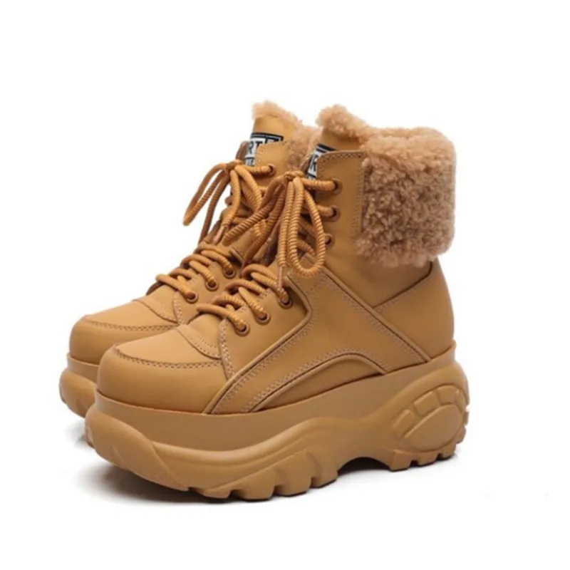 

Winter New High-top Women's Shoes Leather Fashion Thick Bottom Increased Plus Velvet Warm Casual Sports Ladies Ankle Boots