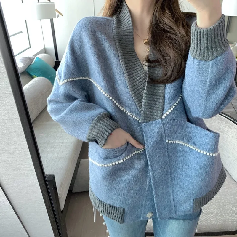Blue Sweater Knitted Cardigan Women Loose Autumn Winter 2020 New Sweaters Women Blue Sweater Knitted Cardigan Women Loose Autumn Winter 2020 New Sweaters Women