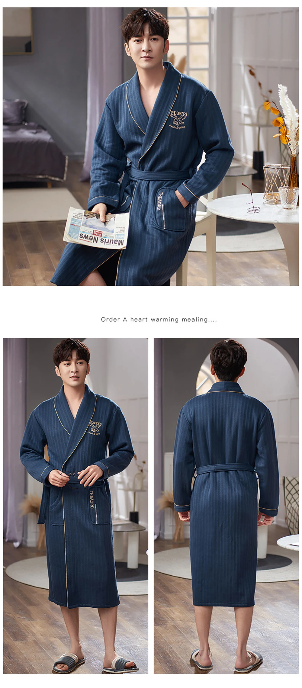 silk pj set Autumn Winter Thick Warm Men Robe Bathrobe 100%Cotton Air Interlayer Bath Sleepwear Luxury Men Kimono Solid Plaid Dressing Gown best silk pajamas