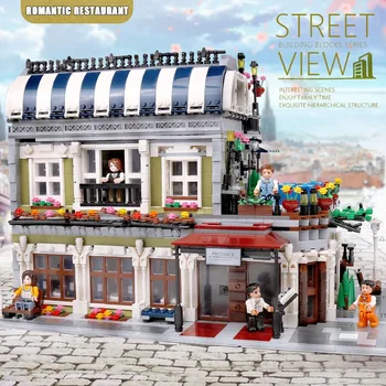 

MOC City Creative The Parisian Restaurant Street View Model Building Kits Blocks Bricks Education Toys Kids For Christmas Gifts
