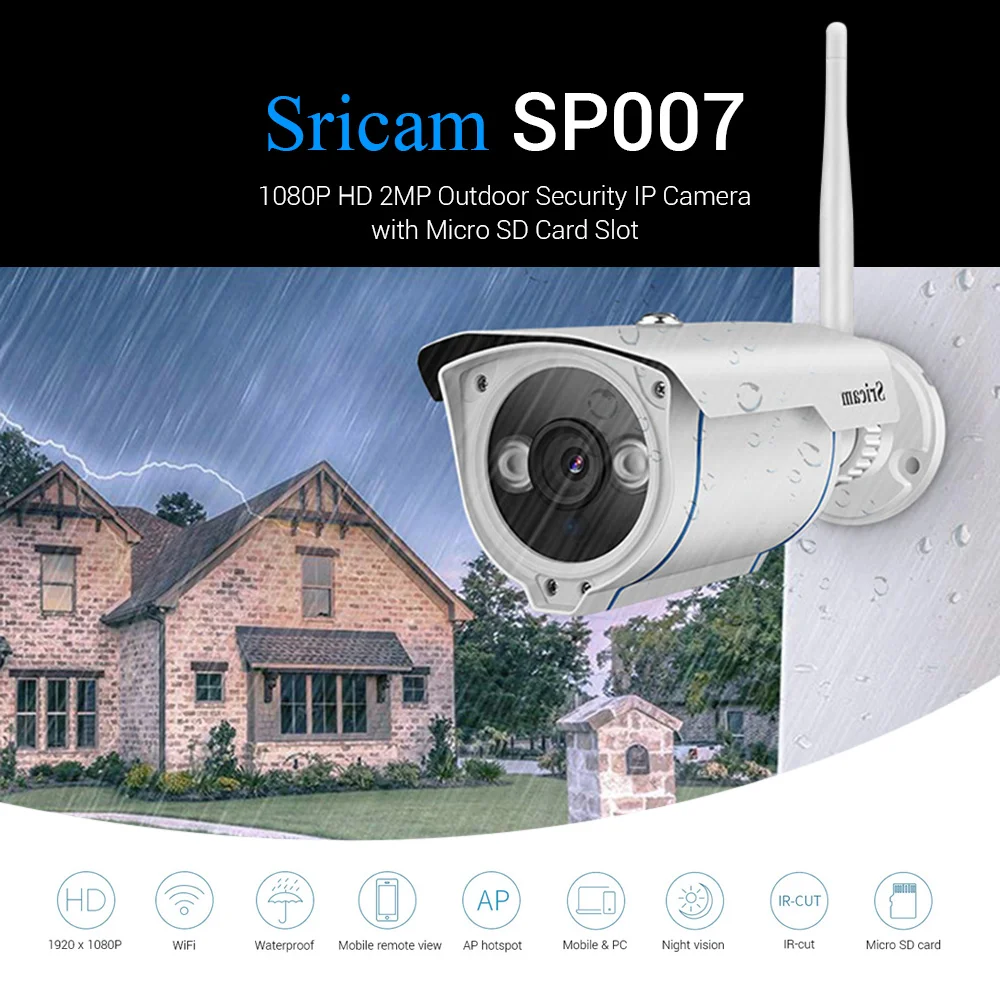 Sricam SP007 1080P HD IP камера Обнаружение движения ИК Ночное Видение пуля H.264 CCTV