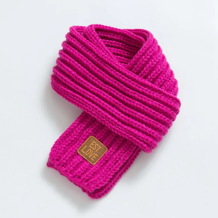 Детские зимние теплые трикотажные шарфы однотонные плотные теплые шейные шарфы для мальчиков и девочек шейный платок - Цвет: Rose red