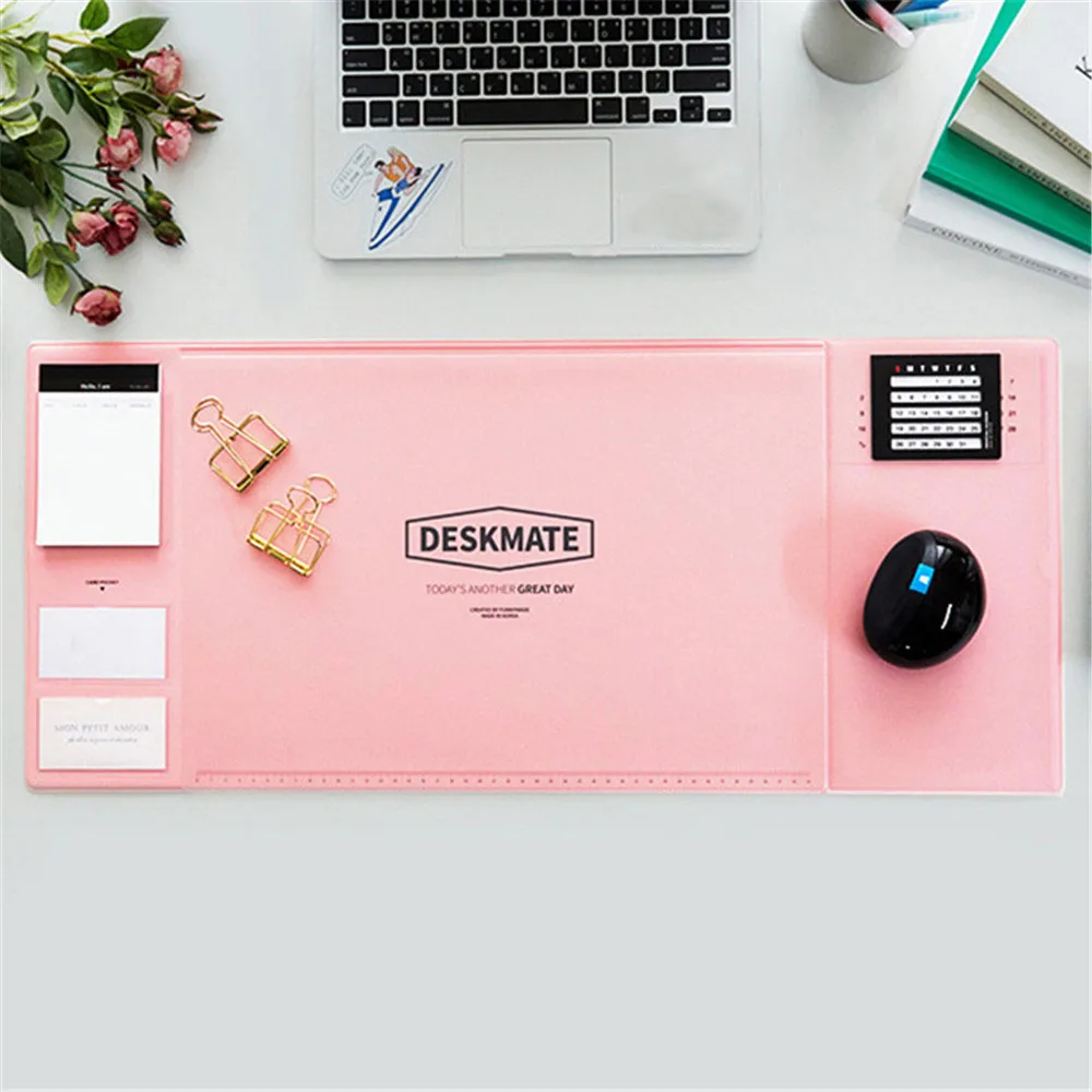 1pc PVC Solid Color Computer Desk Pad Large Waterproof Protection Wristband Calendar Multifunctional Mouse Desktop Supplies |