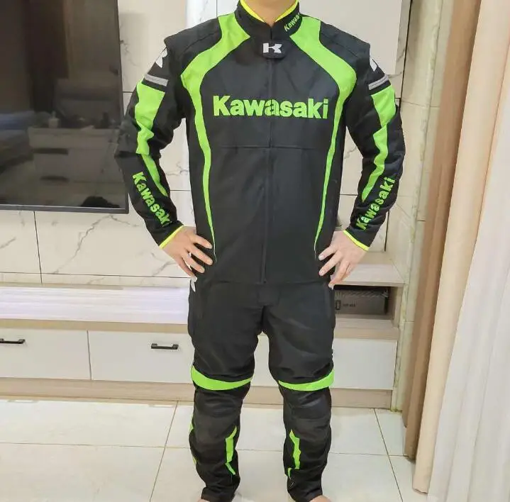 

One set Motorcycle jacket with pants for kawasaki Racing team drop resistant trousers with Warm Lining windproof waterproof UYT