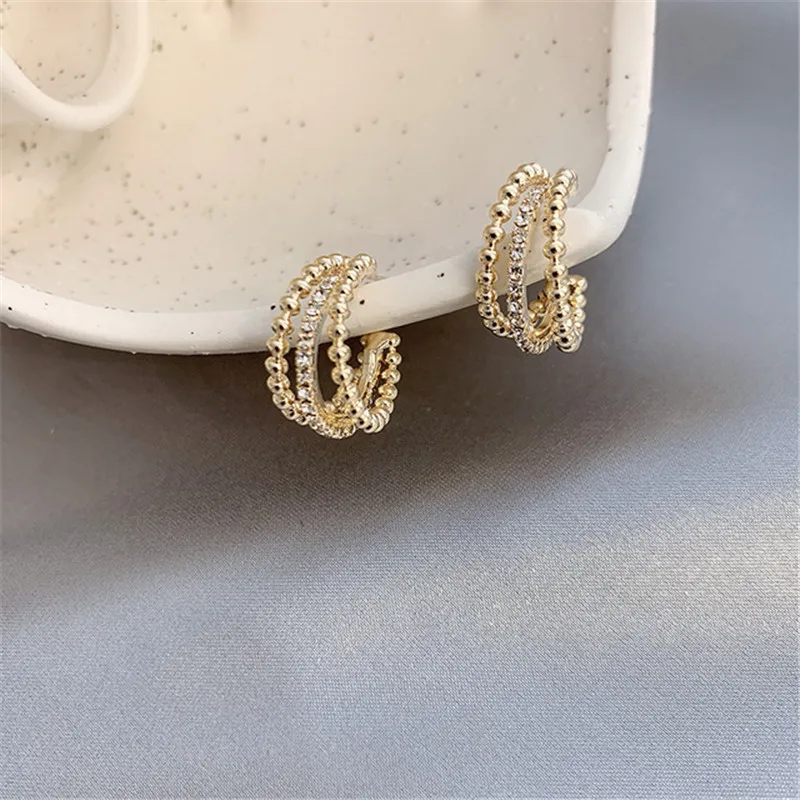 

Korea Three-layer Crescent Earring Studded Earrings Korea New Fashion Needle Hipster Personality Earrings Women