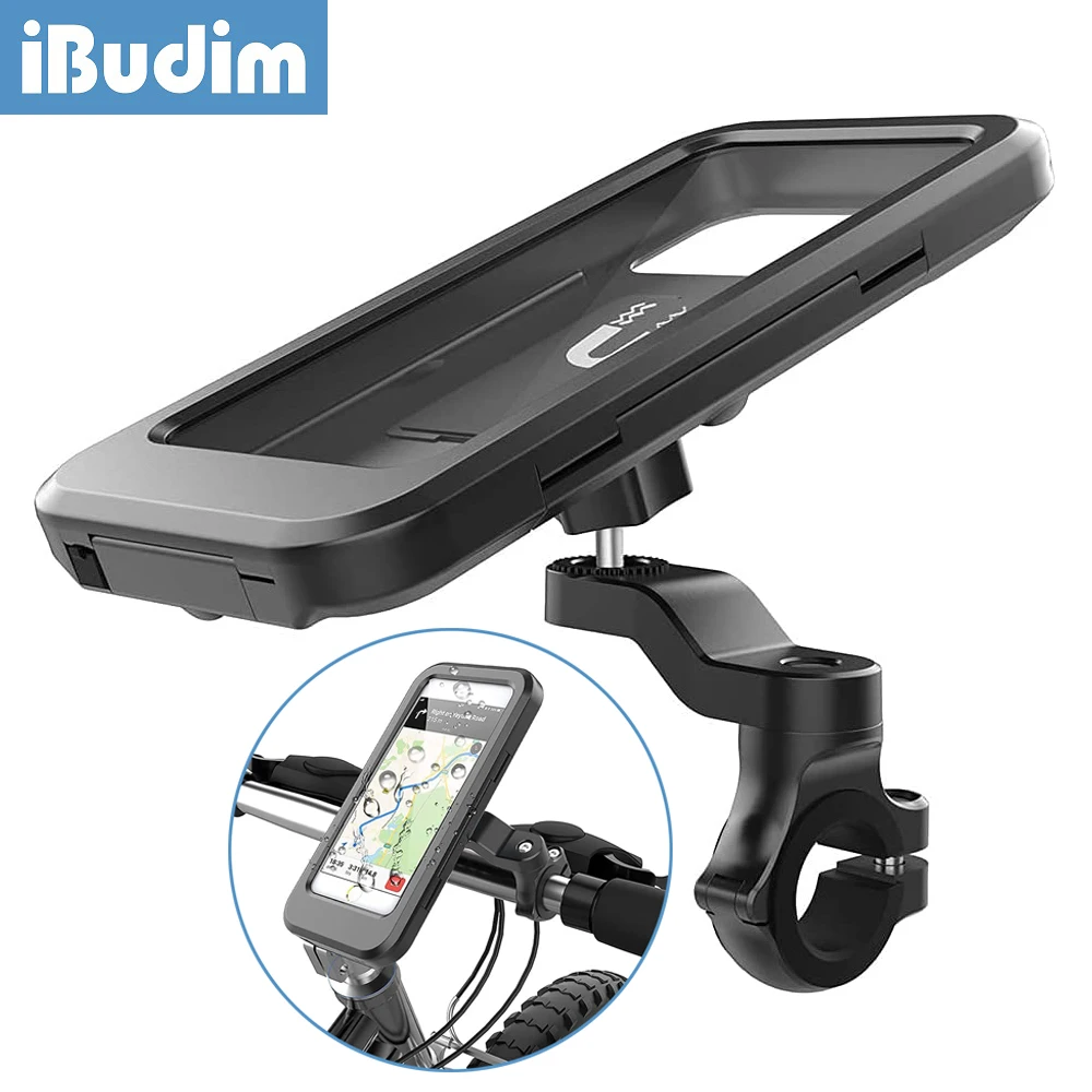 

iBudim Bicycle Phone Holder Waterproof Bike Phone Case Cover Universal Motorcycle Scooter Handlebar Cellphone Clip Mount Stand