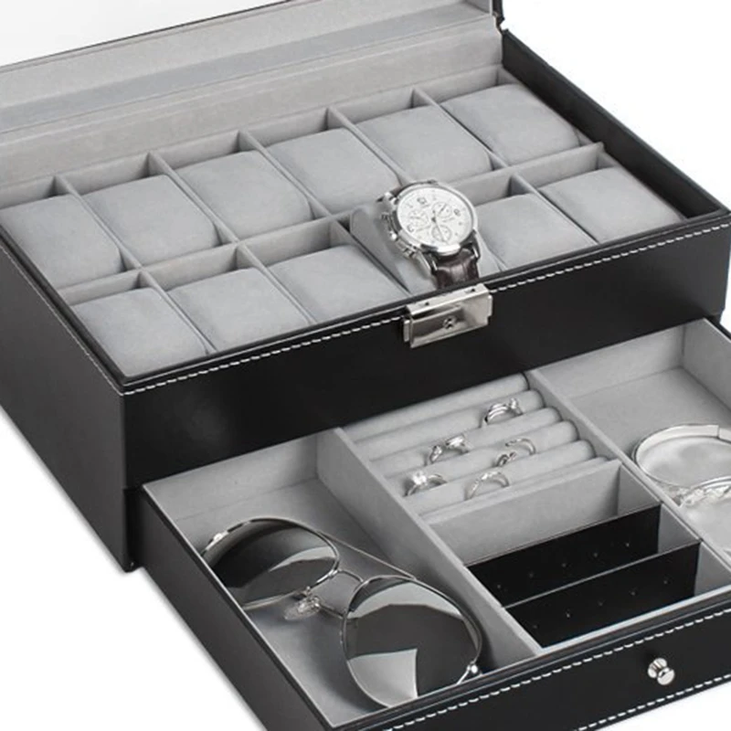 Коробка для часов с двумя слоями замши внутри коробка для хранения ювелирных изделий Часы Дисплей Слот контейнер органайзер для ювелирных изделий
