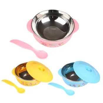 

Baby bowl+spoon Feeding Binaural Baby color handle Dishes bowl Tableware Food Eating Set Kids insulated Solid Dinnerware