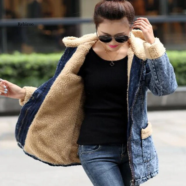 Jaqueta jeans bomber de lã feminina, casaco jeans feminino europeu, jaqueta  de inverno quente, alta qualidade, novo estilo - AliExpress