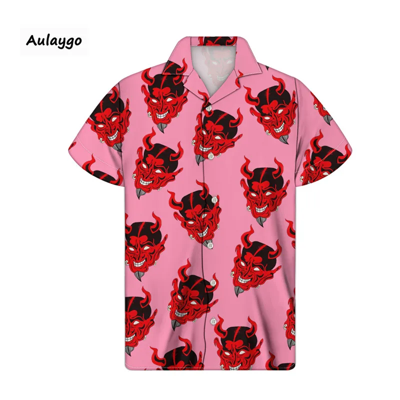 

Women Summer Shirt Devil Full Printing Dollar Skull DesignTurn-down Collar Breathable Casual Shirts High Street Ladies Shirts