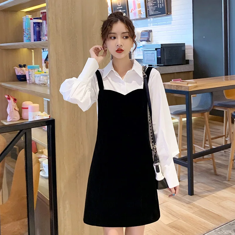 

Photo Shoot Fancyi Black And White with Pattern Velvet Sense High Grade Bionic Hide Substance Suspender Skirt + Lantern Sleeve S