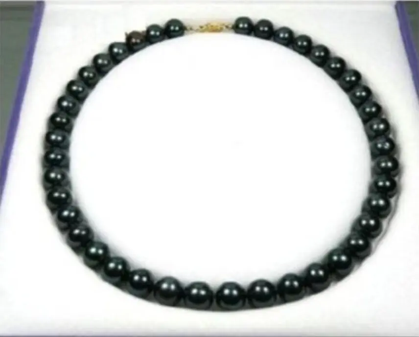 

Exquisite 9-10 mm black Tahitian AAA++ Pearl Necklace 18" 14k